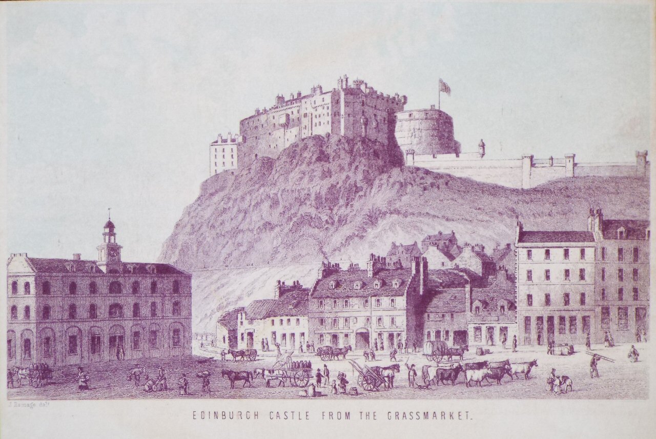 Chromo-lithograph - Edinburgh Castle from the Grassmarket.